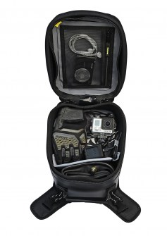 Photo of SE-4008 Hurricane Adventure Tank Bag Open with items inside on White Background
